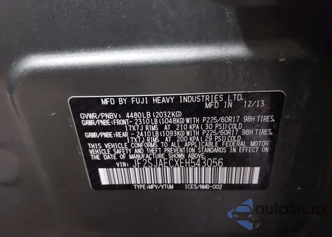 2014 Subaru Forester 2.5I Premium из США, поврежденный, VIN JF2SJAECXEH543056